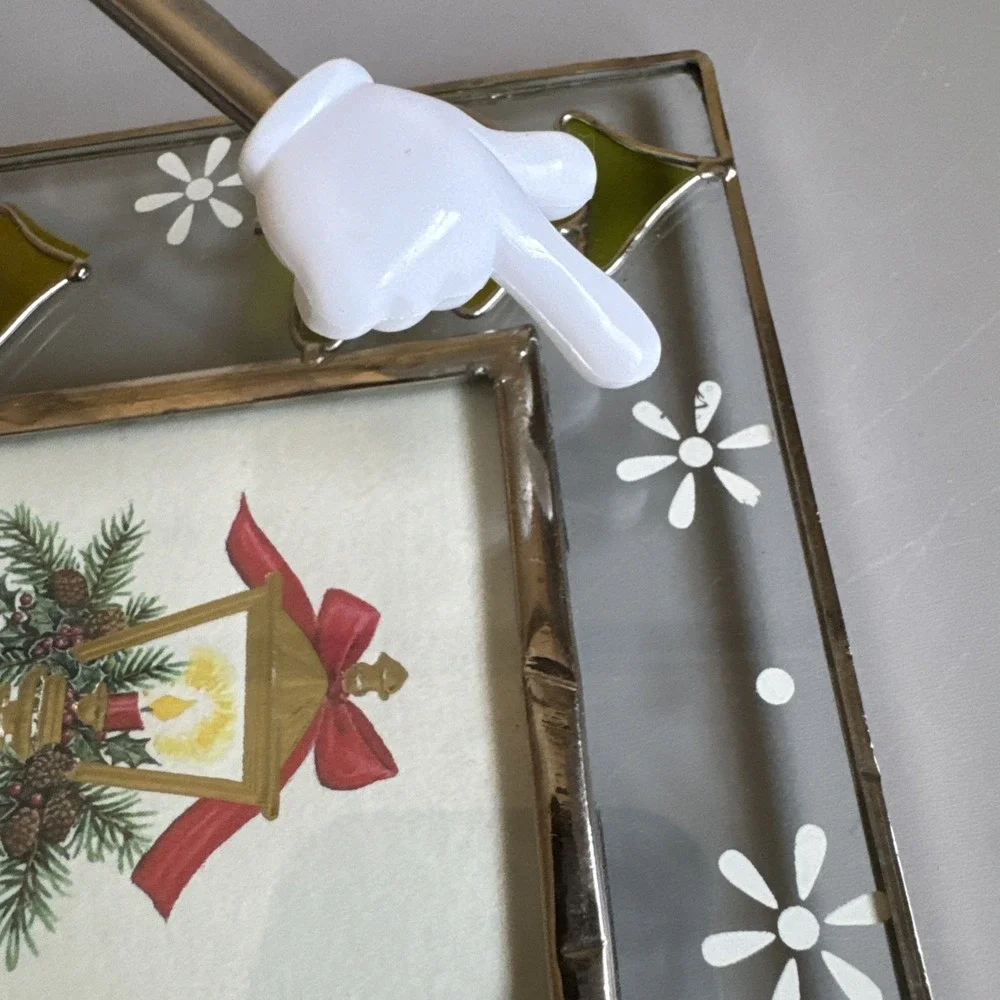 Vintage Stained Glass Christmas Tree & Snowflake 2.5x3.5 Photo Frame Metal Trim